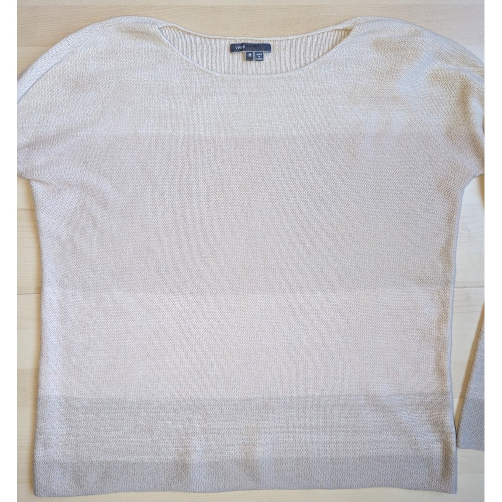 Vince Cashmere Gray Pink Ombre Striped Slouchy Sweater - Picture 4 of 14